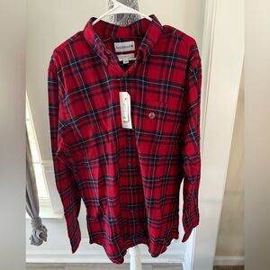 Saddlebred L Mens Flannel Shirt Red Blue Plaid Long Sleeve Button Down NWT